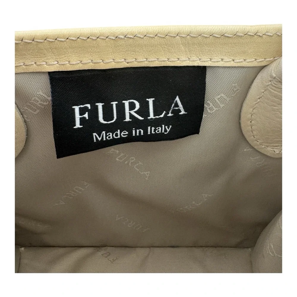 Furla Rare Authentic Y2K 90s Shoulder Mini Tote Bag in Cream Leather - Picture 4 of 13